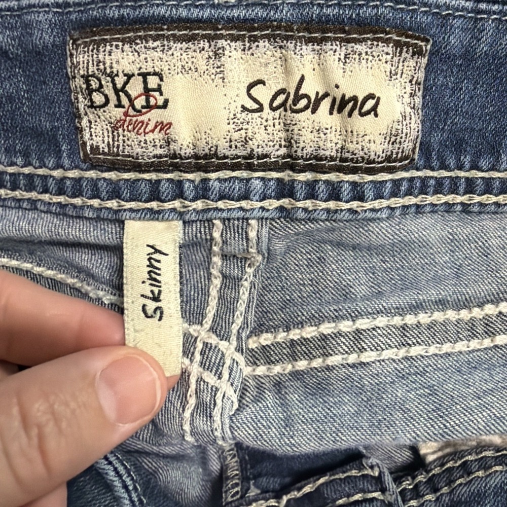 BKE Sabrina Jeans Womens 27R Blue Skinny Mid Rise Medium Wash Contrast Stitch - Picture 6 of 9
